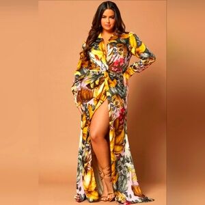 Fashion Nova Teresa Floral Satin Maxi Dress - Multi Color